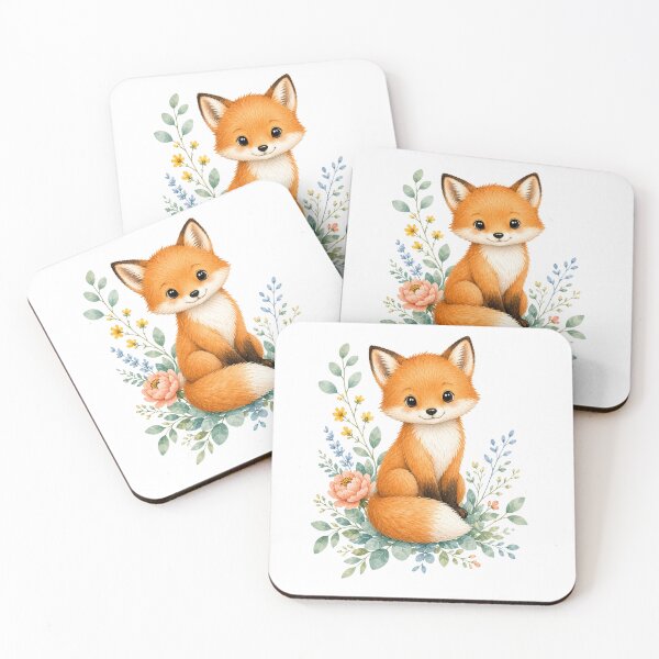 Item preview, Cute fox with flowers designed and sold by ABCrazyShop.