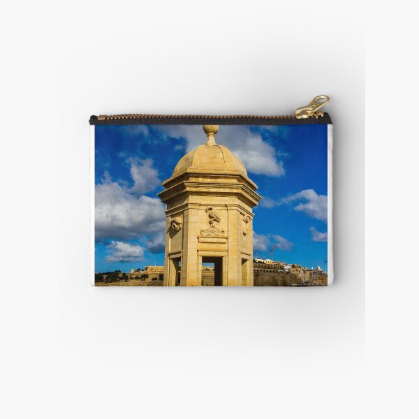 Item preview, Historic Stone Sentry Box Overlooking Mediterranean Harbour With Blue Sky in Malta Cityscape designed and sold by Nmallia.