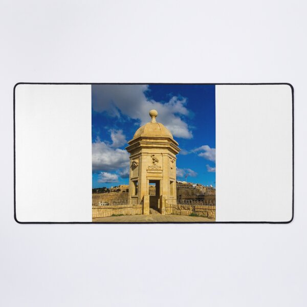 Item preview, Historic Stone Sentry Box Overlooking Mediterranean Harbour With Blue Sky in Malta Cityscape designed and sold by Nmallia.