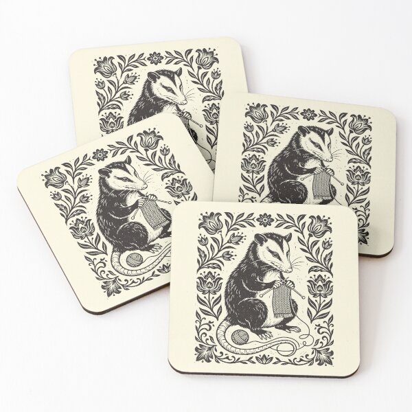 Item preview, Knitting Opossum Funny Linocut Possum Knitter Yarn designed and sold by Y-Vibes.