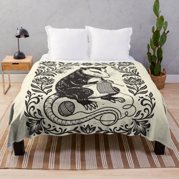 Item preview, Knitting Opossum Funny Linocut Possum Knitter Yarn designed and sold by Y-Vibes.