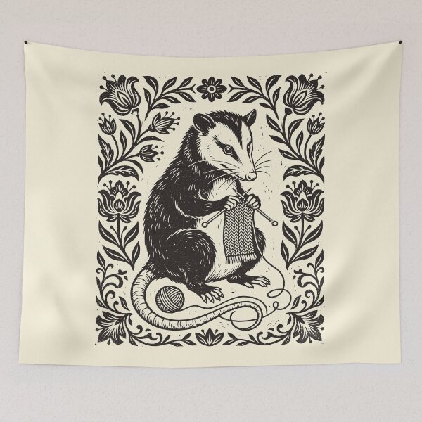 Item preview, Knitting Opossum Funny Linocut Possum Knitter Yarn designed and sold by Y-Vibes.