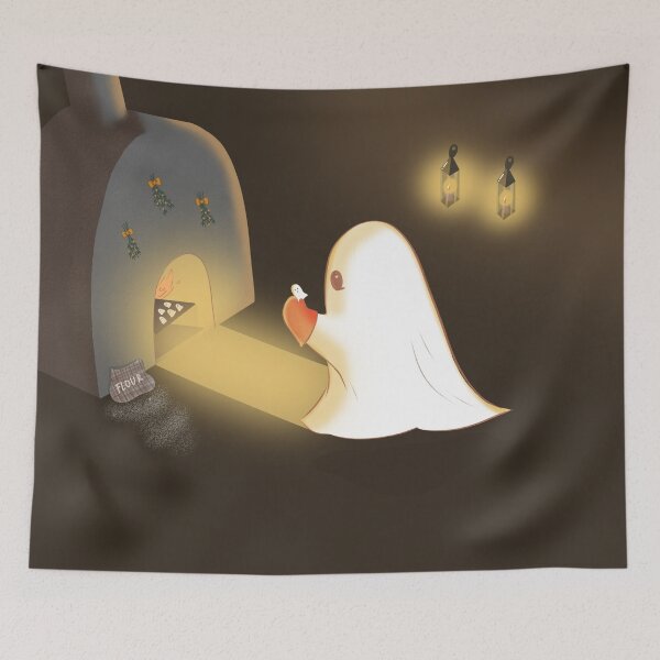 Item preview, Cozy Ghost Baking Cookies | Cute Whimsical Halloween & Christmas Cottagecore Illustration designed and sold by ☽ Moonroot Cottage ☾.