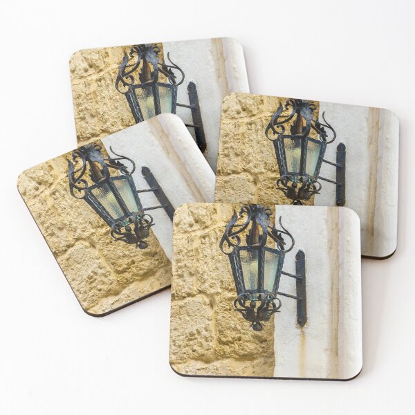 Item preview, Antique Wrought Iron Lantern Wall Sconce Mounted On Weathered Stone And Plaster Facade designed and sold by Nmallia.