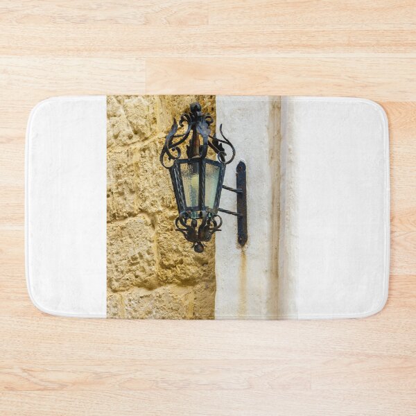 Item preview, Antique Wrought Iron Lantern Wall Sconce Mounted On Weathered Stone And Plaster Facade designed and sold by Nmallia.