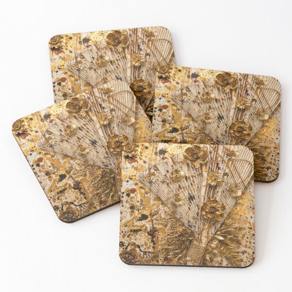 Item preview, Gilded Gold Leaf Fan and Floral Mixed Media Art designed and sold by THE SPLATTERED HAUS BY SAGE BANKS.