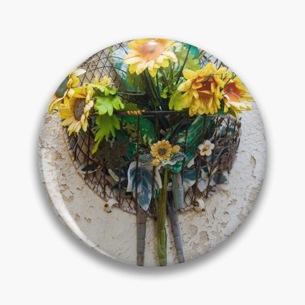 Item preview, Vintage Sunflower Wall Basket With Yellow Artificial Flowers Hanging On Peeling Plaster designed and sold by Nmallia.