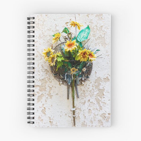 Item preview, Vintage Sunflower Wall Basket With Yellow Artificial Flowers Hanging On Peeling Plaster designed and sold by Nmallia.