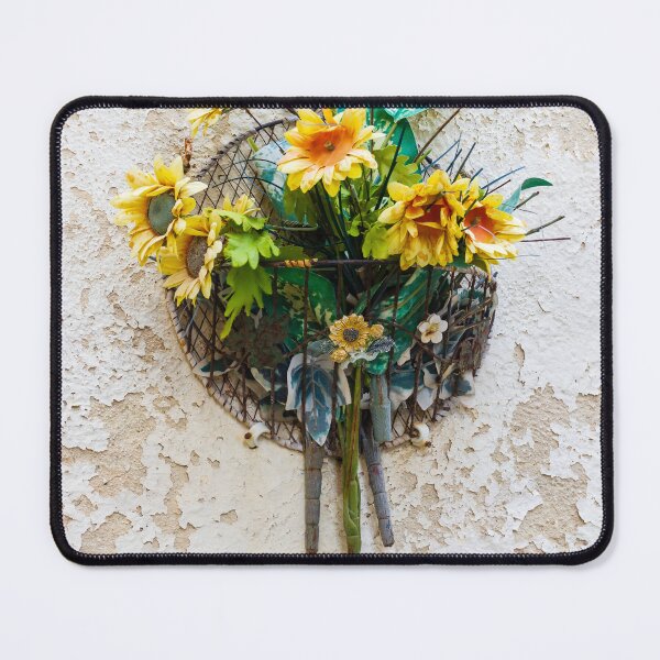 Item preview, Vintage Sunflower Wall Basket With Yellow Artificial Flowers Hanging On Peeling Plaster designed and sold by Nmallia.
