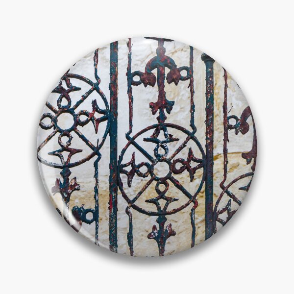 Item preview, Ornate Rusted Iron Railing With Vintage Decorative Stair Balusters Against Stone Wall designed and sold by Nmallia.