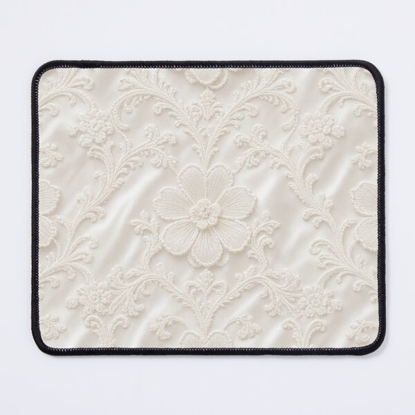 Item preview, Elegant White Floral Lace Embroidery Pattern – Soft Cream Satin Damask Fabric Texture with Romantic Vintage Lace Details for Luxe Decor and Elegant Accessories designed and sold by SurfaceCraft Studio.
