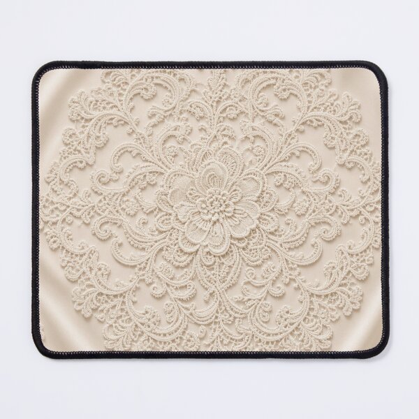 Item preview, Luxury Vintage Lace Medallion and Satin Texture – Elegant Cream Baroque Floral Mandala Embroidery Design with Soft Ivory Silk Background for Sophisticated Home Decor and Accessories designed and sold by SurfaceCraft Studio.