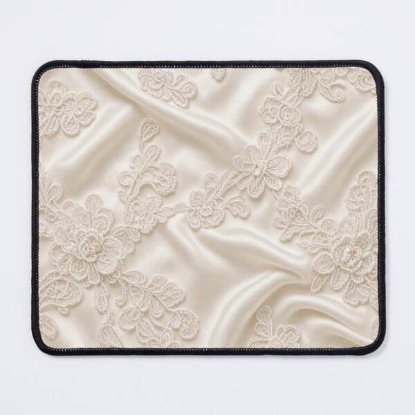 Item preview, Romantic Cream Silk Satin and Floral Lace Applique Pattern – Elegant Ivory Embroidered Flower Vines on Soft Draped Satin Fabric Texture for Bridal Aesthetic Decor and Luxury Accessories designed and sold by SurfaceCraft Studio.