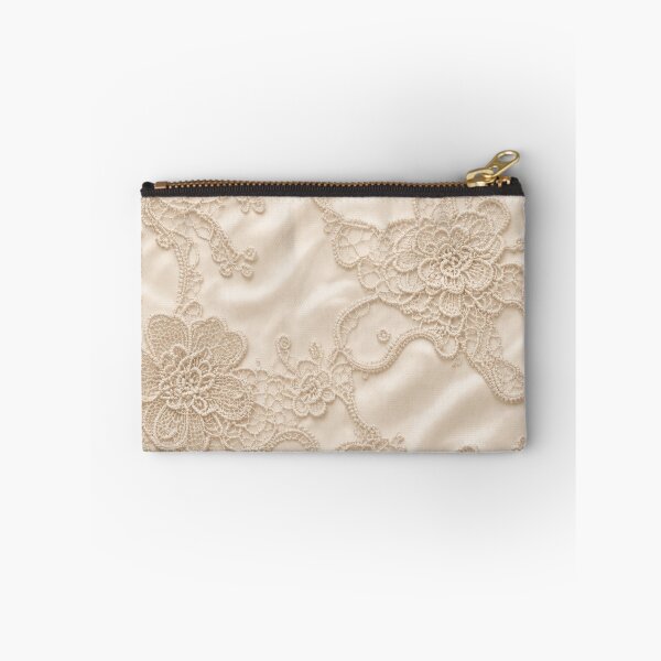Item preview, Vintage Champagne Beige Floral Guipure Lace Pattern – Delicate Cream Crochet Lace Embroidery on Soft Satin Fabric Texture for Romantic Decor and Accessories designed and sold by SurfaceCraft Studio.