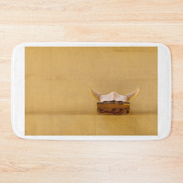 Item preview, Mounted Bull Skull With Curved Horns On Rustic Yellow Wall Minimal Western Decor designed and sold by Nmallia.