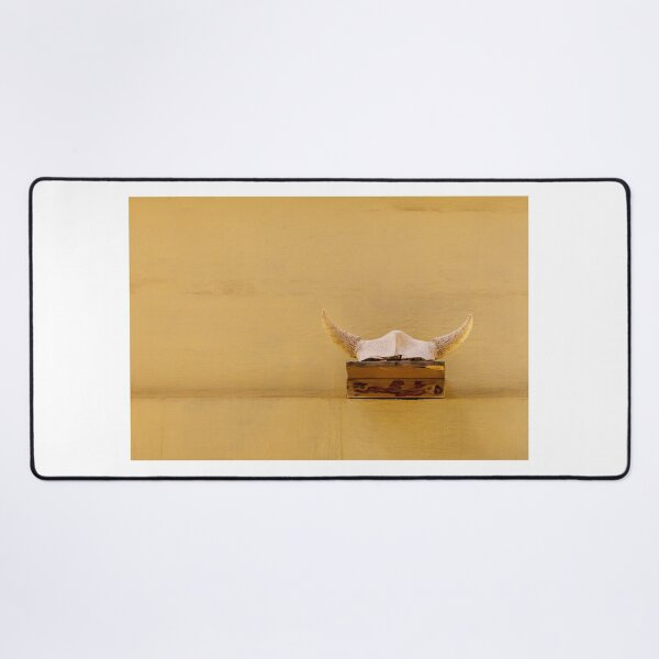 Item preview, Mounted Bull Skull With Curved Horns On Rustic Yellow Wall Minimal Western Decor designed and sold by Nmallia.
