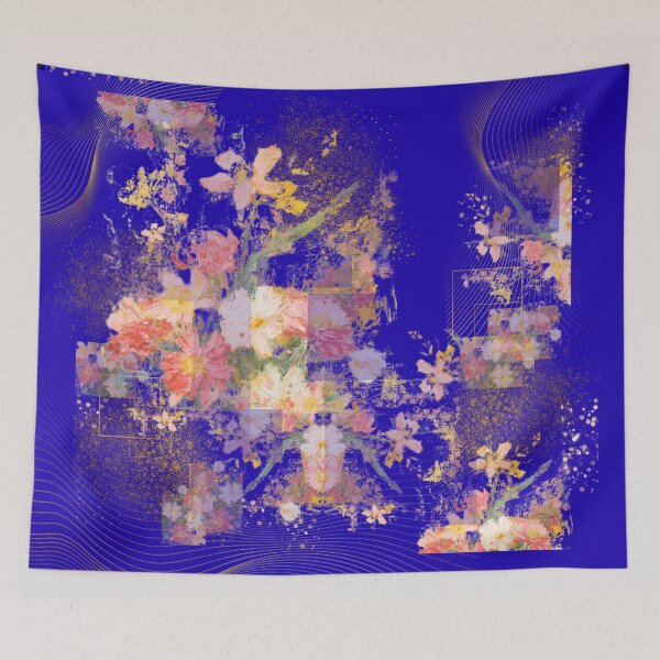 Item preview, Abstract Floral Collage in Blue and Gold designed and sold by Shambhavi_Studio.