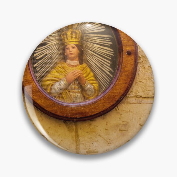 Item preview, Vintage Religious Icon Of Crowned Saint In Wooden Frame On Stone Wall Street Shrine designed and sold by Nmallia.