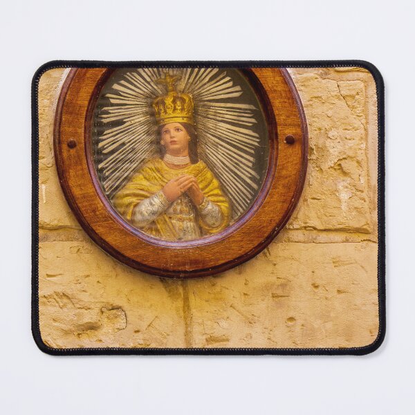 Item preview, Vintage Religious Icon Of Crowned Saint In Wooden Frame On Stone Wall Street Shrine designed and sold by Nmallia.