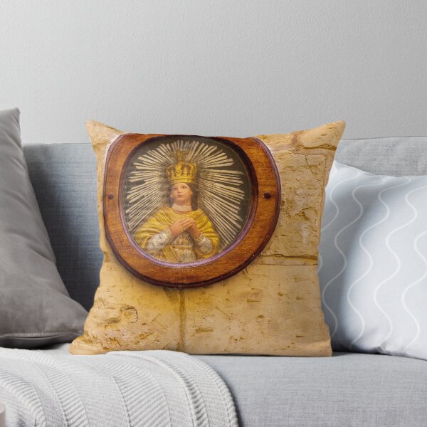 Item preview, Vintage Religious Icon Of Crowned Saint In Wooden Frame On Stone Wall Street Shrine designed and sold by Nmallia.