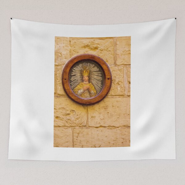 Item preview, Vintage Religious Icon Of Crowned Saint In Wooden Frame On Stone Wall Street Shrine designed and sold by Nmallia.