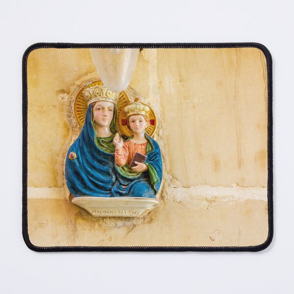 Item preview, Madonna And Child Wall Plaque With Lamp On A Weathered Stone Church Wall designed and sold by Nmallia.