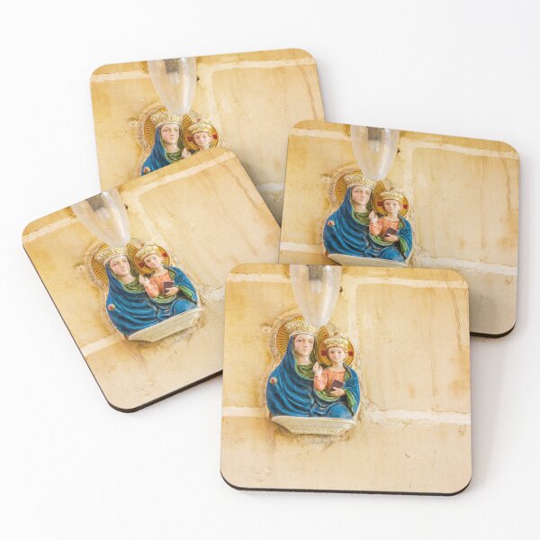 Item preview, Madonna And Child Wall Plaque With Lamp On A Weathered Stone Church Wall designed and sold by Nmallia.