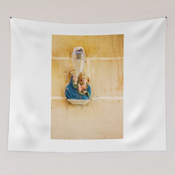 Item preview, Madonna And Child Wall Plaque With Lamp On A Weathered Stone Church Wall designed and sold by Nmallia.