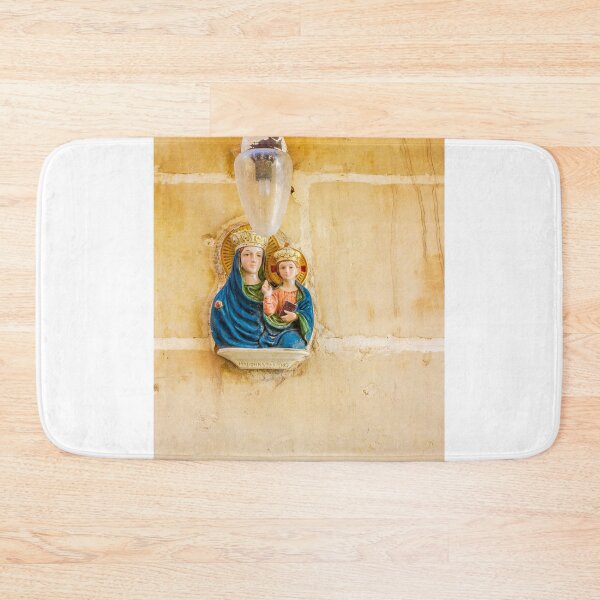 Item preview, Madonna And Child Wall Plaque With Lamp On A Weathered Stone Church Wall designed and sold by Nmallia.