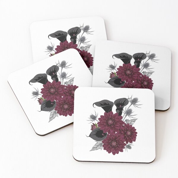 Item preview, Gothic Burgundy Dahlia and Thistle Dark Floral Art designed and sold by Dzblack.