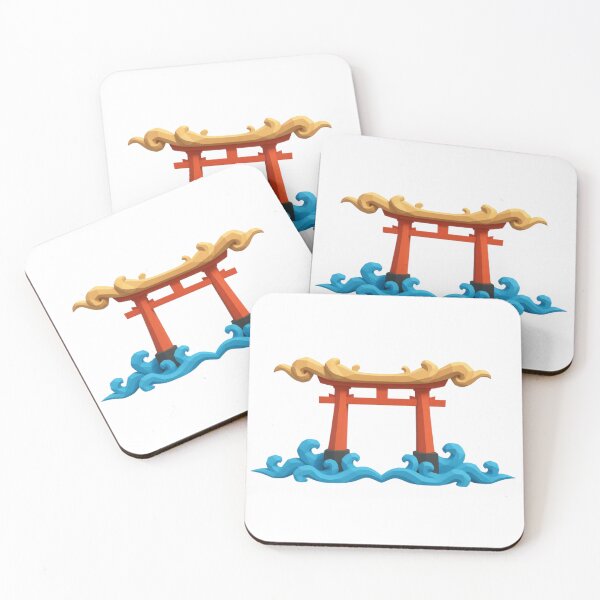 Item preview, Japanese torii gate on geometric waves designed and sold by AKRAMlogo.