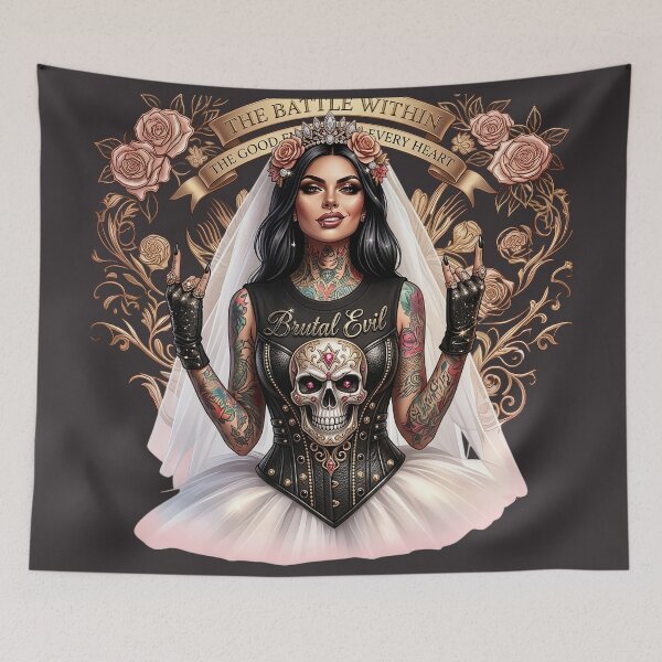 Item preview, Brutal Rocker Bride Skull Tattoo designed and sold by Voodoo Store Paranormal Collections.