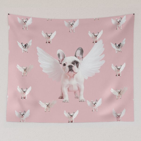 Item preview, Seamless Pattern with Flying French Bulldog on a Pale Pink Background. designed and sold by Soft Oddity.
