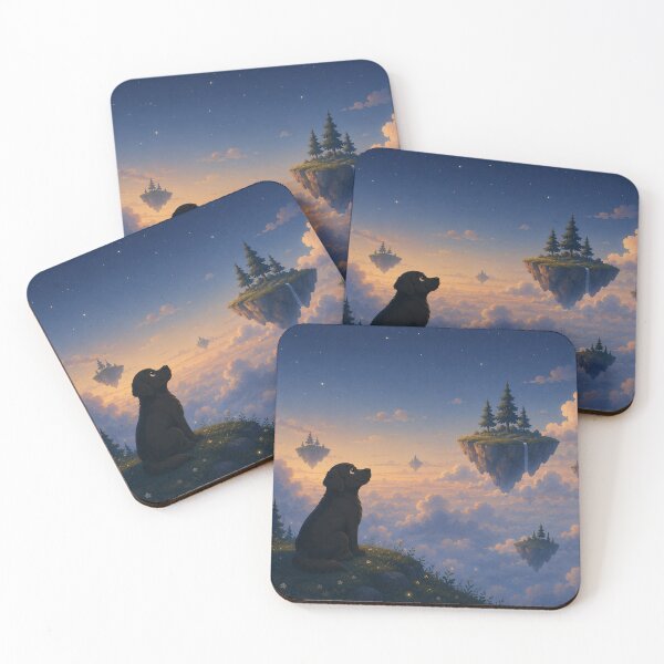 Item preview, Floating Islands – Black Labrador in a Magical Sky | Fantasy Dog Illustration designed and sold by Goodthingstree.