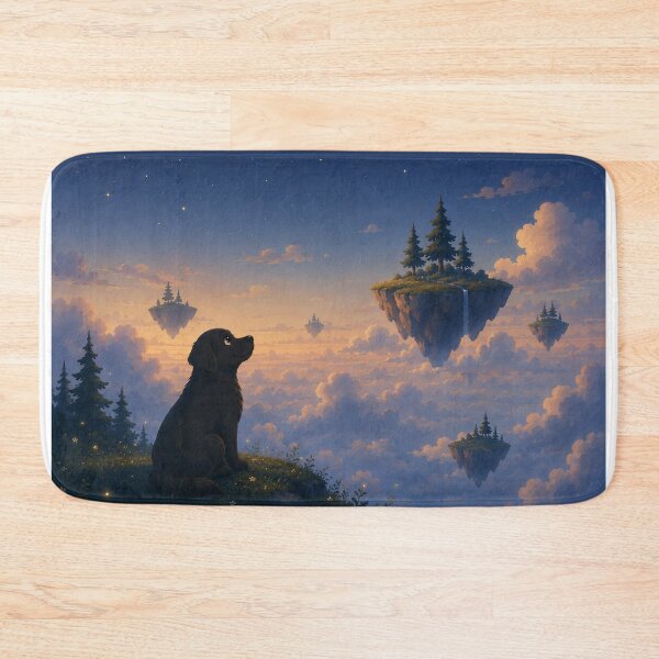 Item preview, Floating Islands – Black Labrador in a Magical Sky | Fantasy Dog Illustration designed and sold by Goodthingstree.