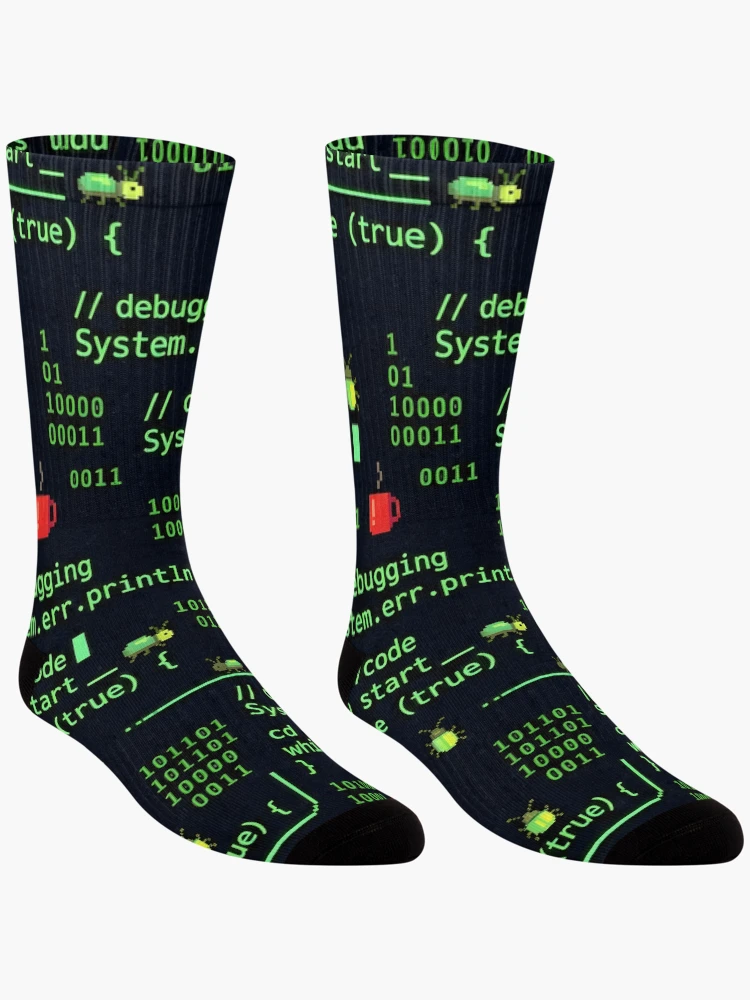 Thumbnail 3 of 5, Socks, Cyberpunk Binary Terminal Code Seamless Pattern designed and sold by ThirdShiftLab.