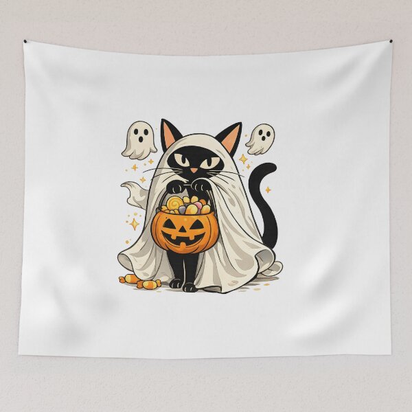 Item preview, Ghost Cat Trick or Treat – Spooky Black Cat Halloween Costume Candy Pumpkin Gift designed and sold by Artycom.