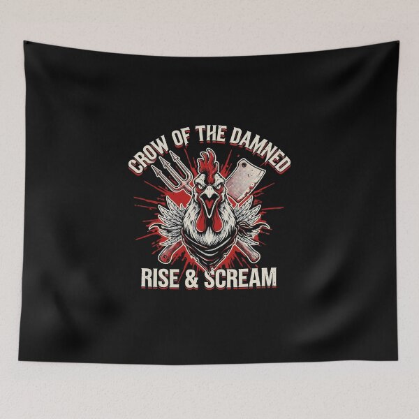 Item preview, Crow Of The Damned Rooster Pitchfork Cleaver Deathcore Graphic designed and sold by Enea Kelo.