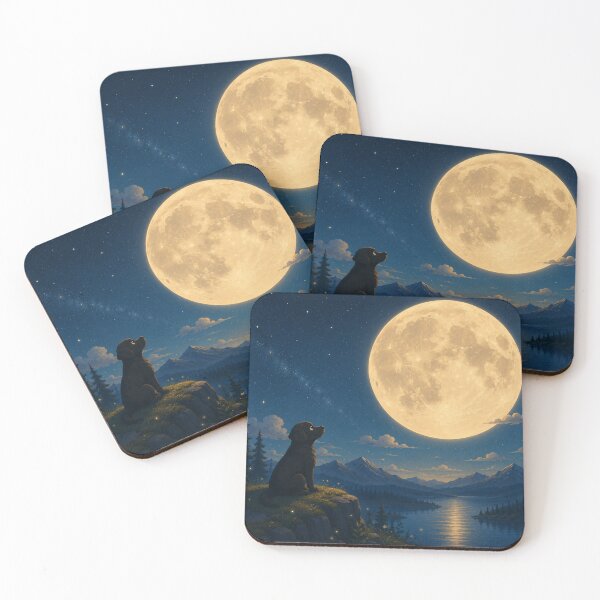 Item preview, The Great Moon – Black Labrador Under a Giant Full Moon | Magical Night Illustration designed and sold by Goodthingstree.