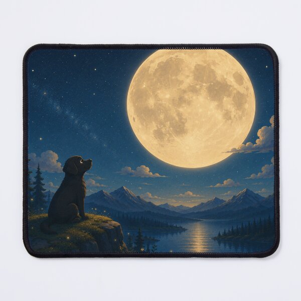 Item preview, The Great Moon – Black Labrador Under a Giant Full Moon | Magical Night Illustration designed and sold by Goodthingstree.