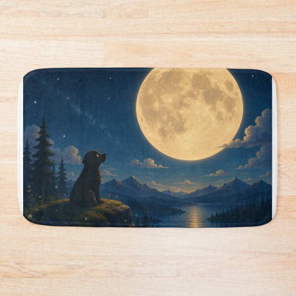 Item preview, The Great Moon – Black Labrador Under a Giant Full Moon | Magical Night Illustration designed and sold by Goodthingstree.
