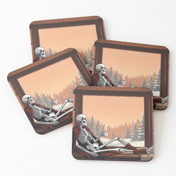 Item preview, Halloween Skeleton in Winter with Cozy Coffee - lofi vibes designed and sold by ICANTWithoutCOFFEE.