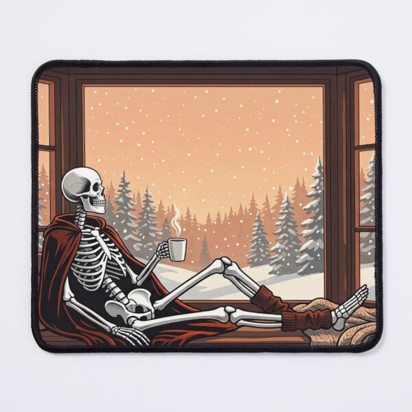 Item preview, Halloween Skeleton in Winter with Cozy Coffee - lofi vibes designed and sold by ICANTWithoutCOFFEE.