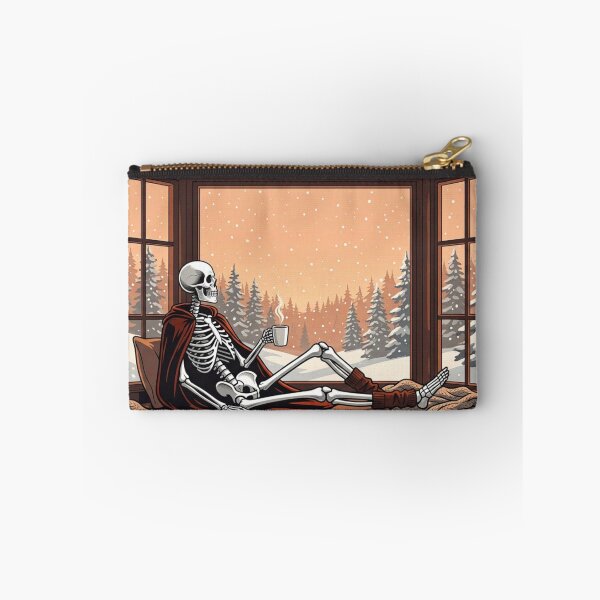 Item preview, Halloween Skeleton in Winter with Cozy Coffee - lofi vibes designed and sold by ICANTWithoutCOFFEE.