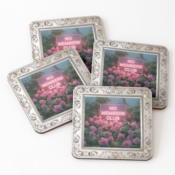 Item preview, No Members Club Pink Flowers Art Painting Frame designed and sold by RichardRags.