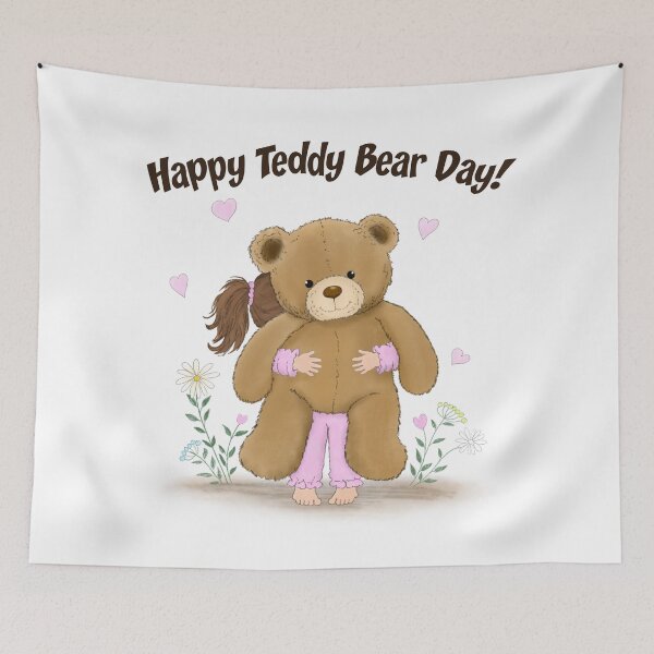 Item preview, Happy Teddy Bear Day Little Girl Hugging Bear designed and sold by daphsam.