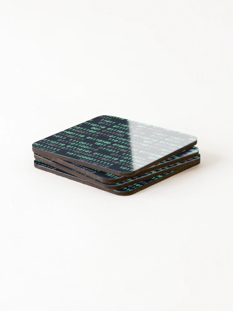 Thumbnail 4 of 5, Coasters (Set of 4), Binary Code Minimalist Pattern Bedding Tech Decor designed and sold by ThirdShiftLab.