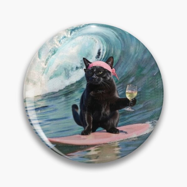 Item preview, Black Cat Surfing Ocean Wave Watercolor designed and sold by ArtivoNest.