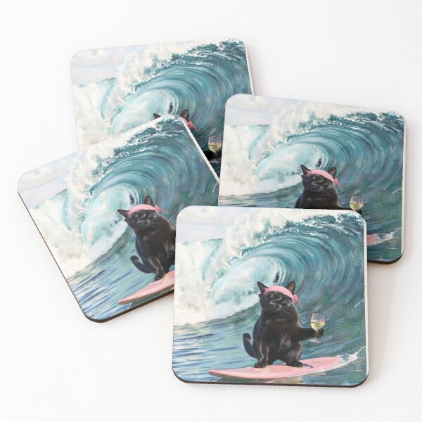 Item preview,  Black Cat Surfing Ocean Wave Watercolor designed and sold by ArtivoNest.