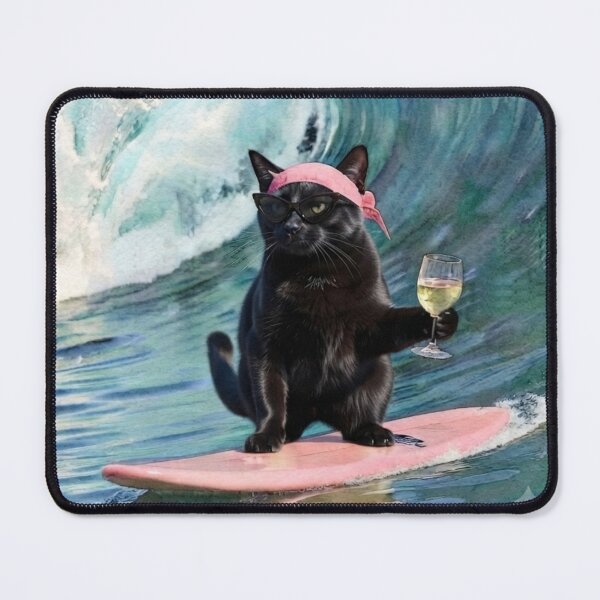 Item preview, Black Cat Surfing Ocean Wave Watercolor designed and sold by ArtivoNest.